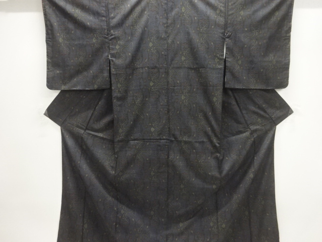 抽象花唐草模様織出し本場泥大島紬着物（5マルキ）